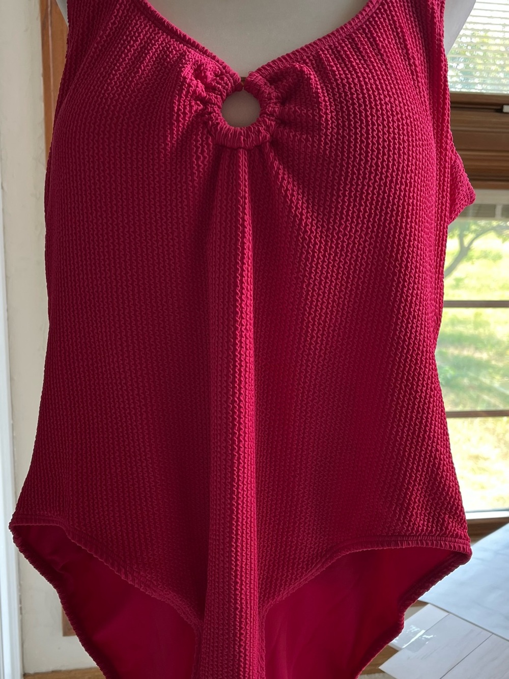 Ann Taylor Deep Hot Pink One-Piece Swimsuit with Front Ring